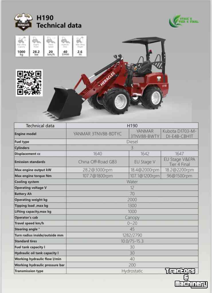 Wheelloader Heracles H190 pro nieuw
